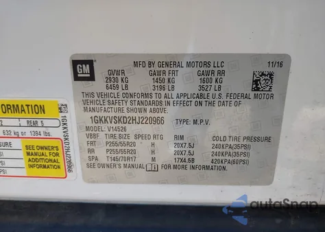 2017 GMC Acadia Limited из США, поврежденный, VIN 1GKKVSKD2HJ220966